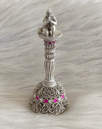 Silver tone pink-white stone hanuman bell dj-54232
