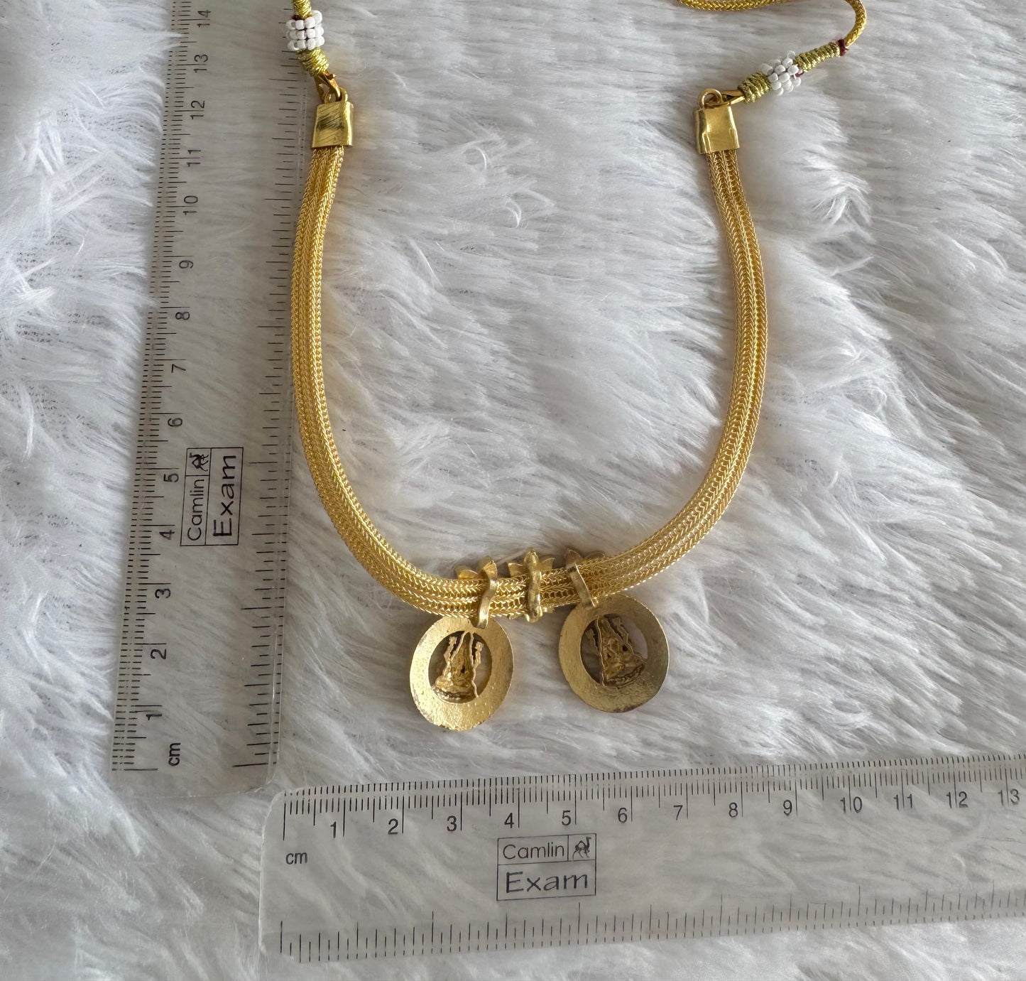 Antique gold tone pink-green kundan jadau Lakshmi necklace dj-35016