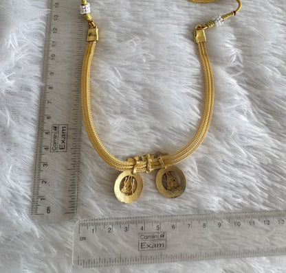 Antique gold tone pink-green kundan jadau Lakshmi necklace dj-35016