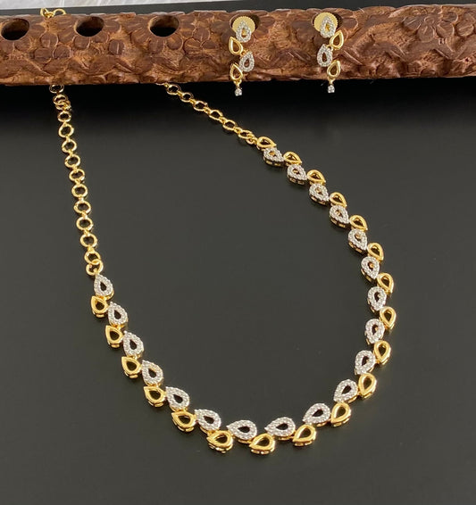 Two tone cz white stone necklace set dj-54346