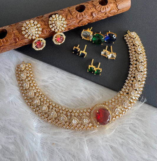 Matte finish cz white color changeable necklace set dj-52141