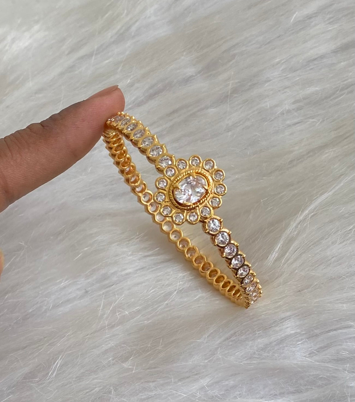 Gold tone AD white stone diamond look alike bangle/kada(2.10) Dj-54877