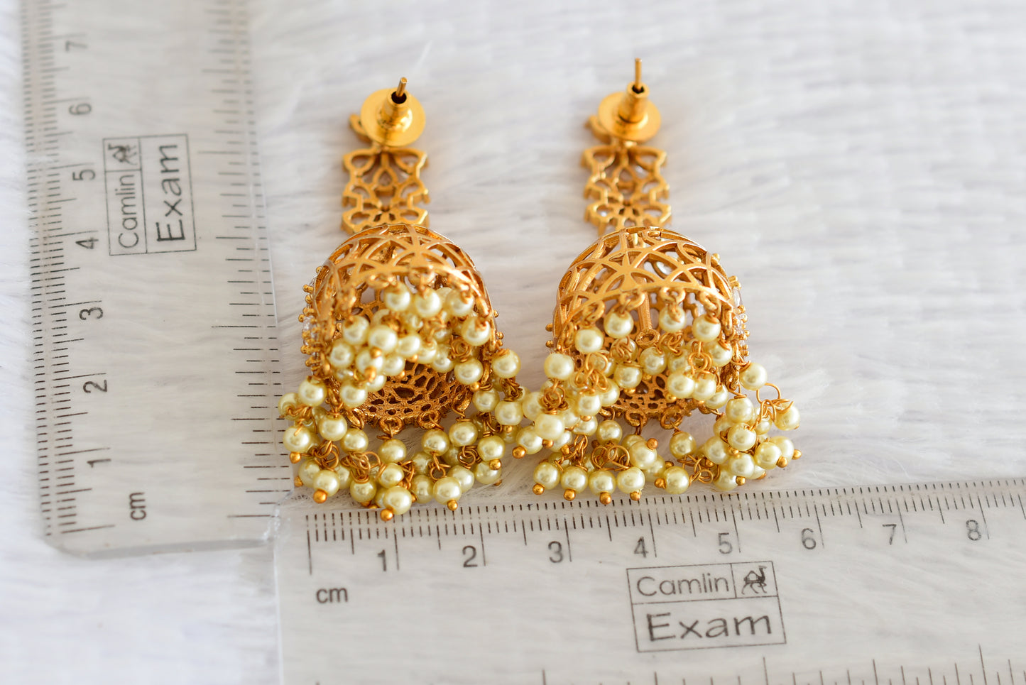 Matte finish cz white pearl flower jhumkka dj-52156