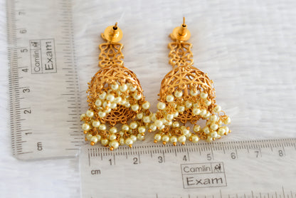 Matte finish cz white pearl flower jhumkka dj-52156