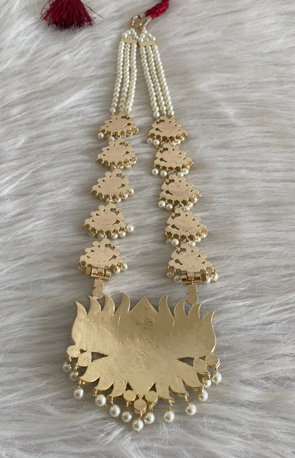 Gold tone precious kemp-green-white lotus peacock pearl haar dj-54725