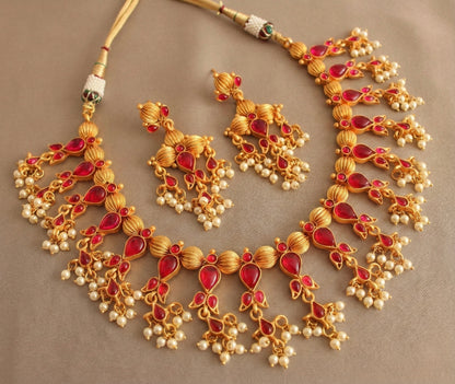 Matte Finish Kemp Pearl Necklace Set-dj07234