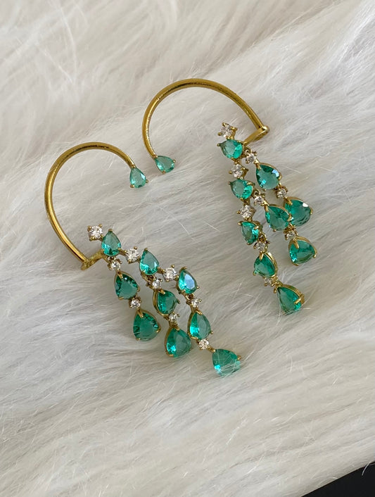 Antique gold tone white-peacock green stone khanpool earrings dj-54653