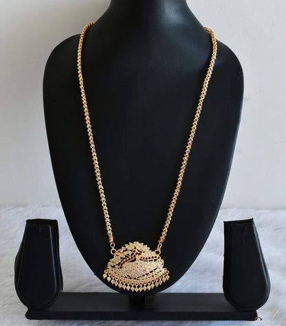 Gold tone AD white-pink swan pendant with chain dj-53346