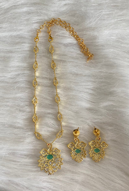 Two tone cz white green peacock necklace set dj-54459