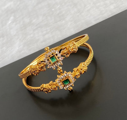 Antique gold tone white-green lakshmi kada type bangles(2.4) dj-53456