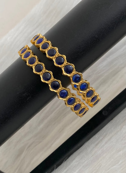 Antique gold tone blue stone bangles(2.8) dj-55161
