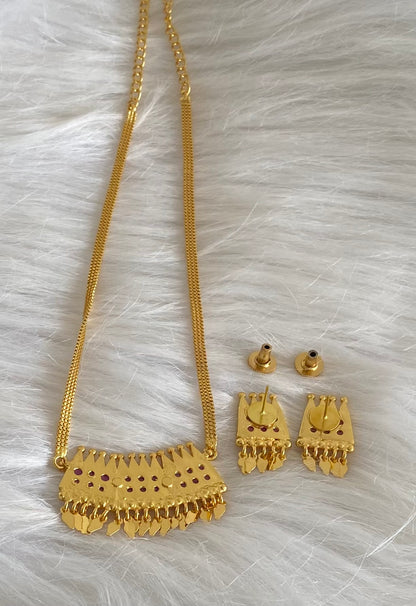 Gold tone kerala style pink stone elakka necklace set dj-54319