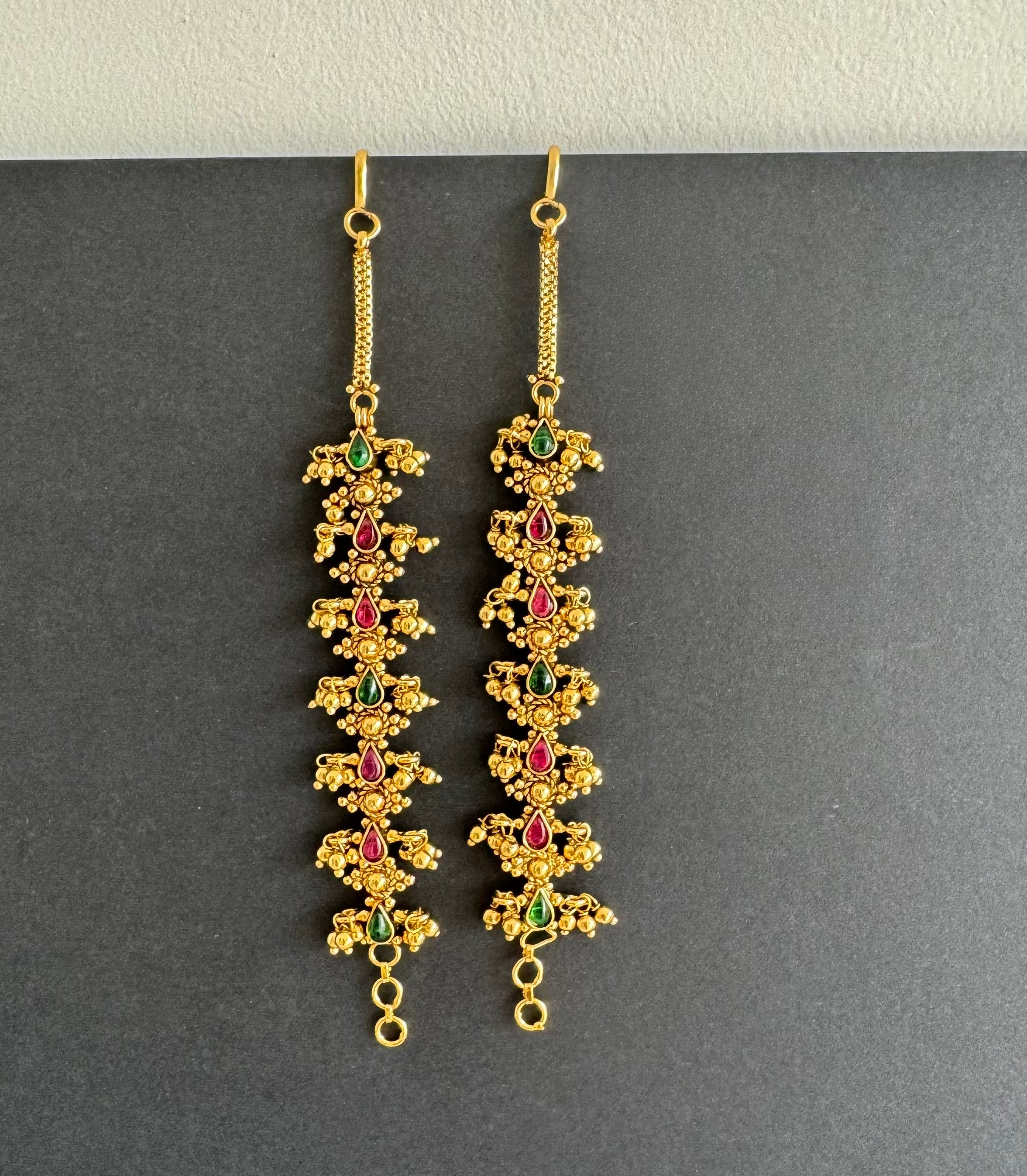 Antique gold tone kemp-green ear side chain dj-51483 – dreamjwell