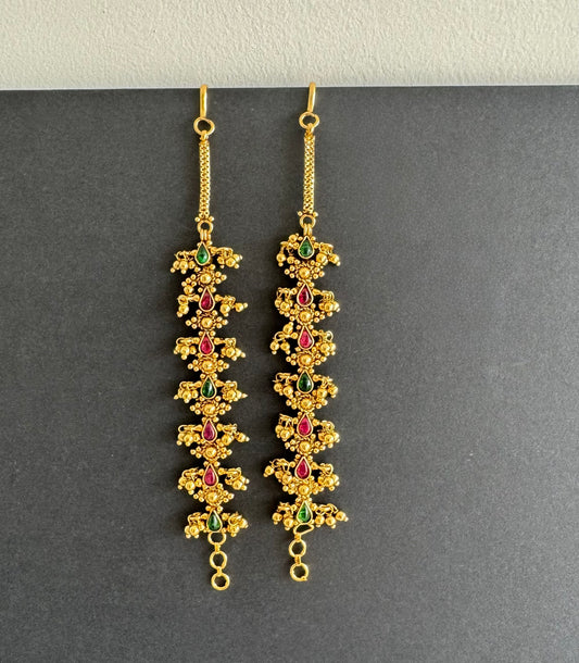 Antique gold tone kemp-green ear side chain dj-51483