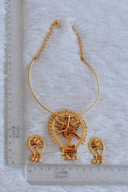 Matte finish kemp-green Shri Nataraja hasli necklace set dj-52410