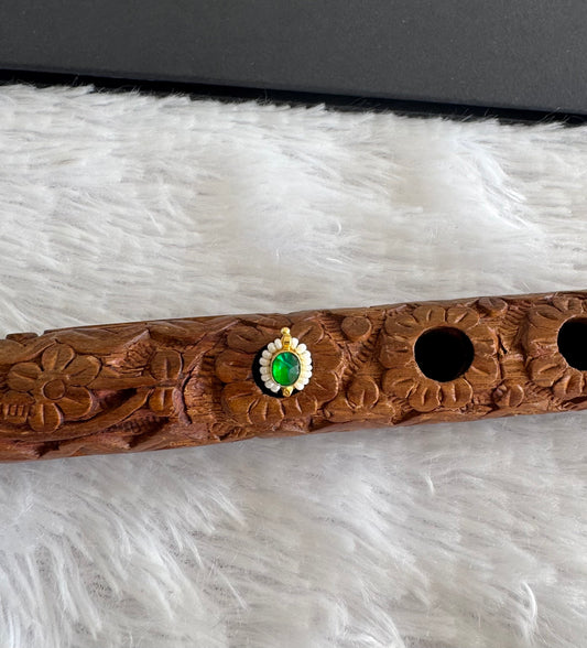 Gold tone green pearl oval kundan jadau flower Nose Pin Dj-51427