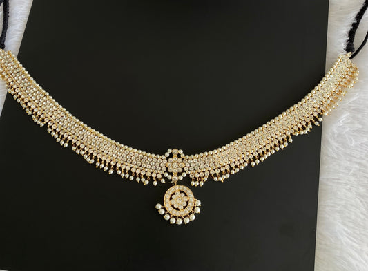 Gold tone precious white stone pearl waist band dj-53386