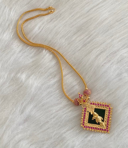Gold tone green-pink stone krishna necklace dj-54446