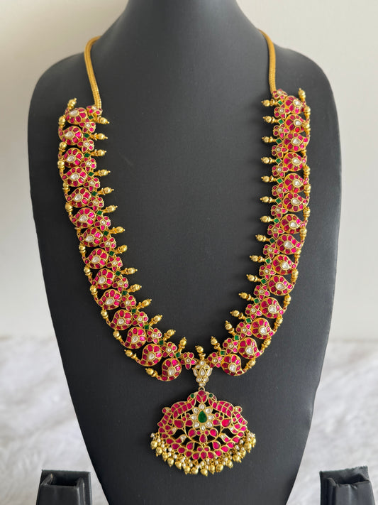 Gold tone pink-green-white Kundan jadau Mango peacock Haar Dj-51557