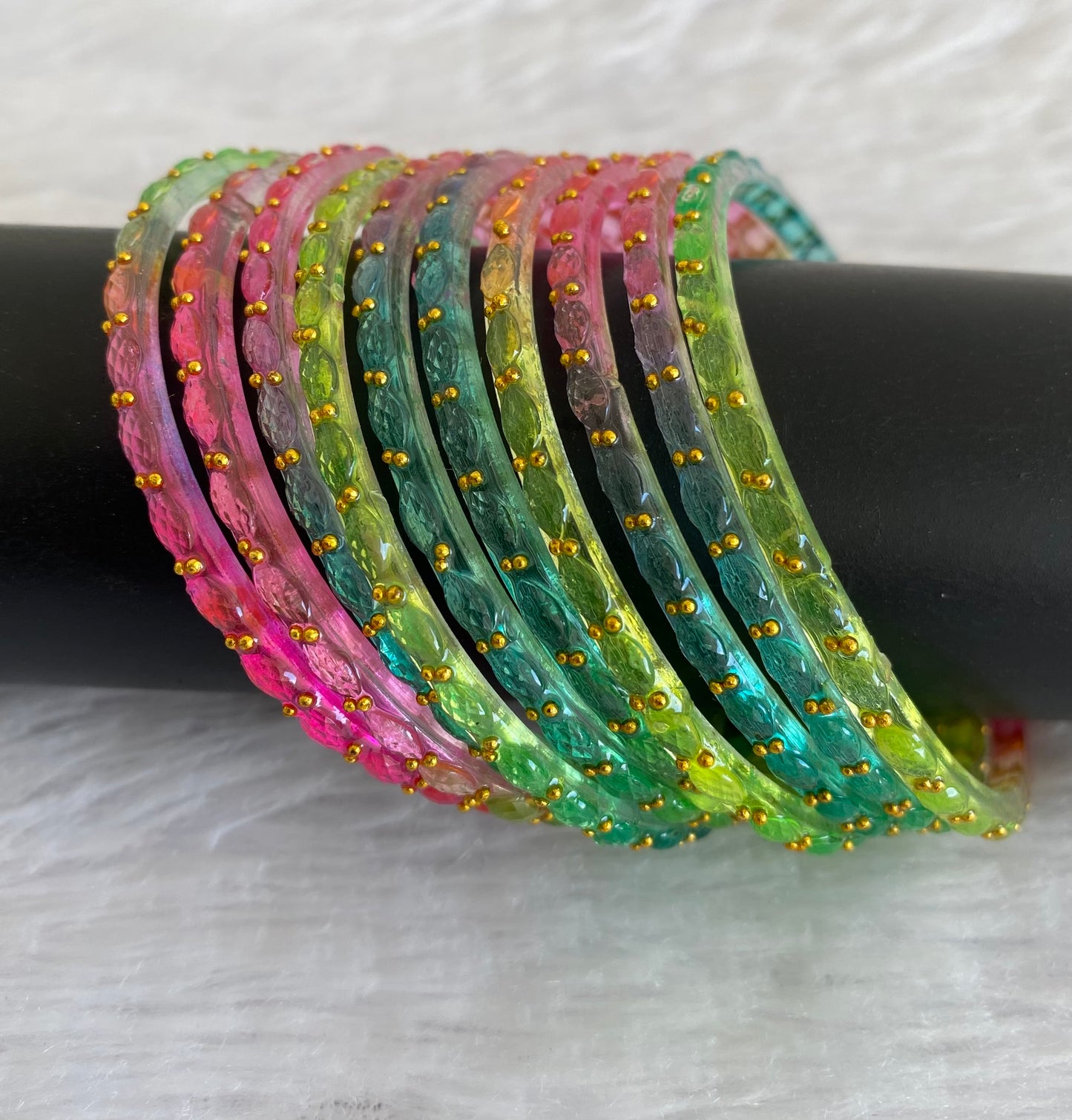Set of 10 multi color glass bangles(2.4) dj-52853