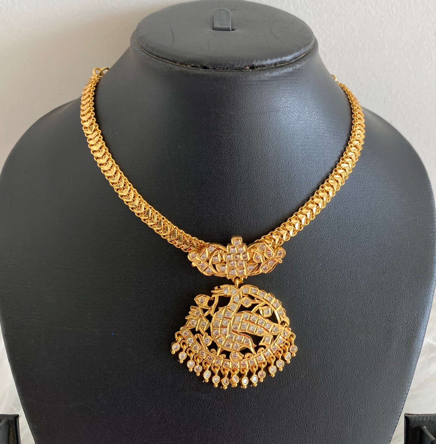 Gold tone south indian AD white swan attigai/necklace dj-53897