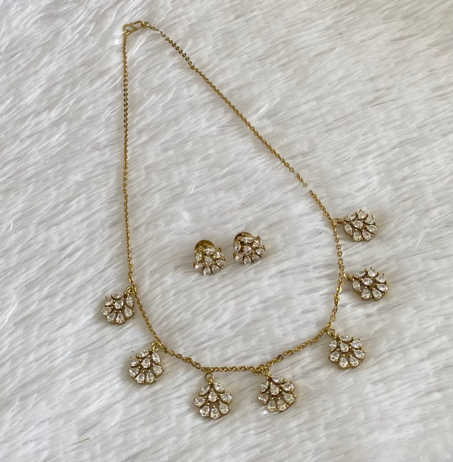 Antique gold white stone necklace set dj-54413