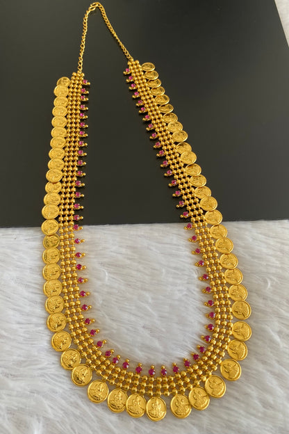Gold tone pink stone lakshmi coin haar dj-53163