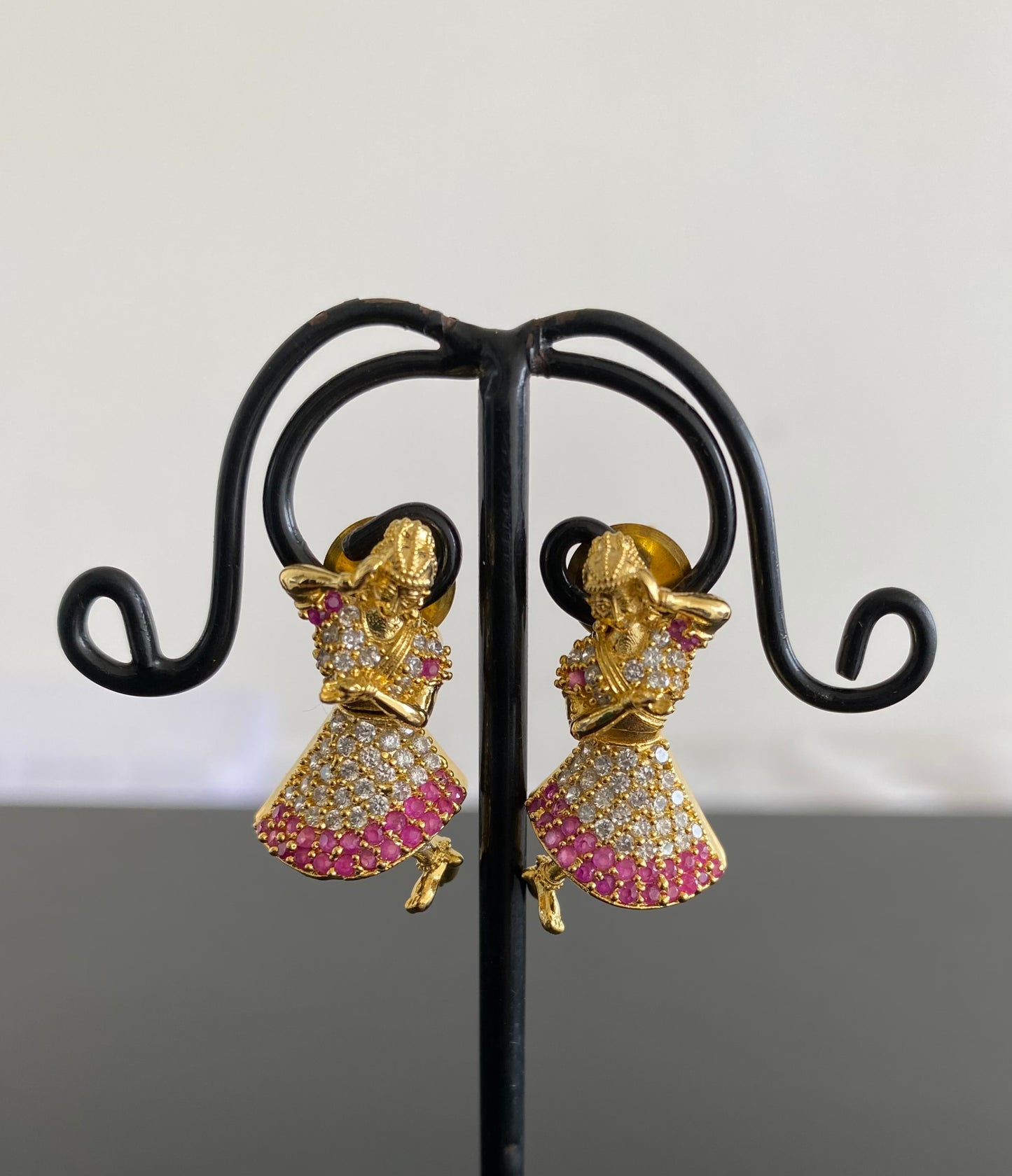 Gold tone cz ruby dancing doll earrings dj-30224