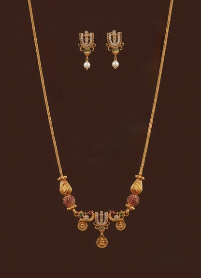 Matte finish pink-green-white thirumal nama beaded chain set dj-54011
