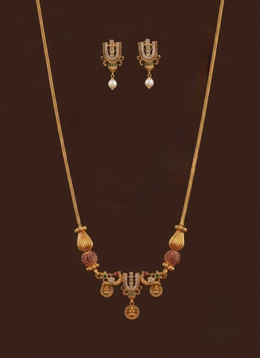 Matte finish pink-green-white thirumal nama beaded chain set dj-54011