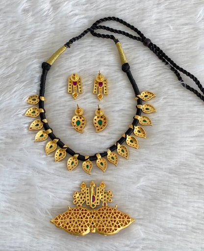 Matte finish Shri Thirumal nama-shanku-chakra mango black thread necklace set dj-53355