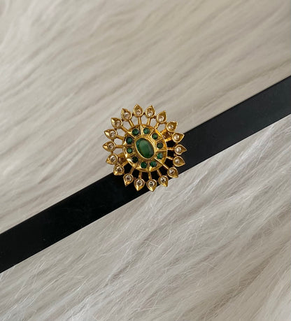 Gold tone white-green stone adjustable finger ring dj-55052