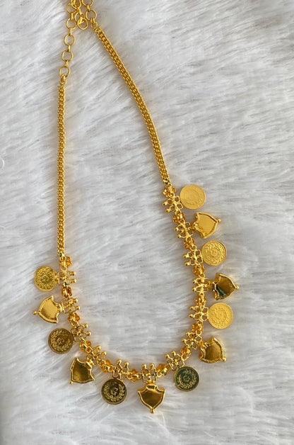 Gold tone kerala style pink-green palakka lakshmi coin necklace dj-53143