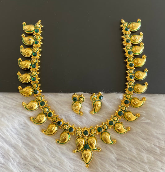 Antique gold tone green stone mango necklace set dj-52968