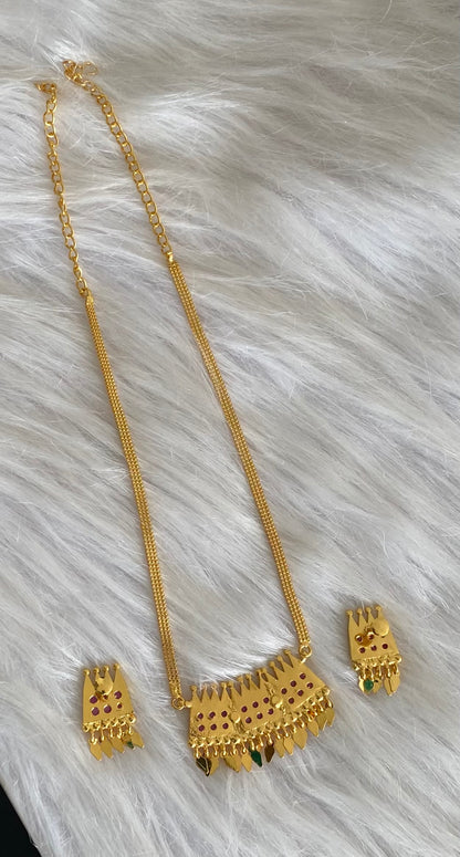 Gold tone kerala style pink stone elakka necklace set dj-54208