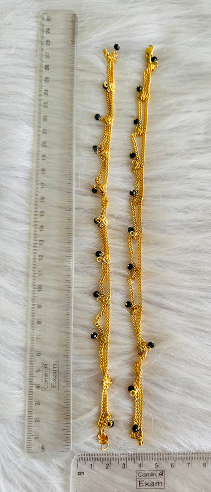 Gold tone 10.5 inches black beaded anklets dj-51312