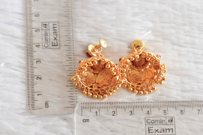 Gold tone coral lakshmi coin jhumkka dj-52203