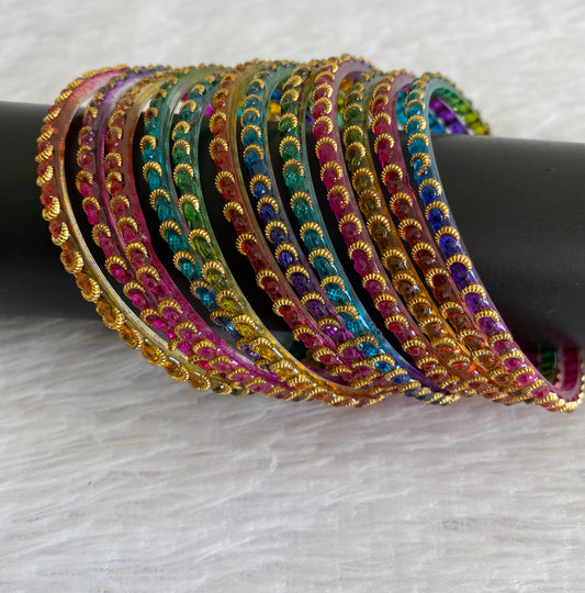Set of 12 multi color glass bangles(2.6) dj-52867