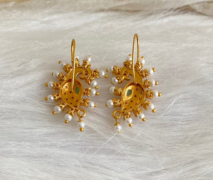 Matte gold pink-white-green stone pearl peacock bugadi earrings dj-53673