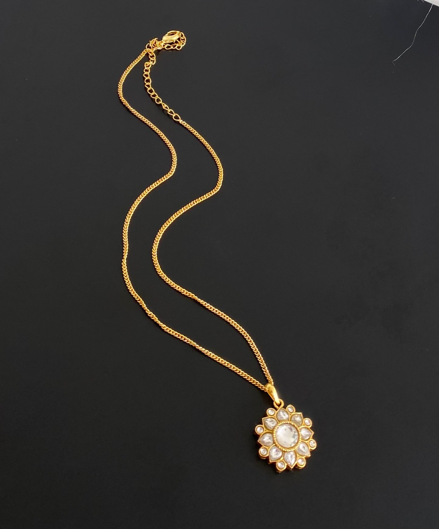 Gold tone white flower kundan jadau chain with pendant dj-54502