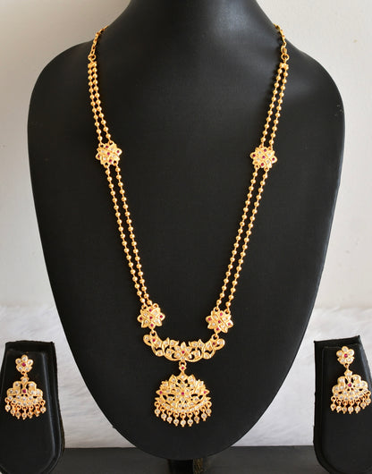 Gold tone South Indian style AD pink-white ball short haar set Dj-53317