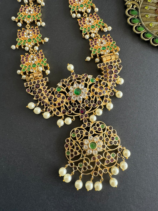 Gold tone precious kemp-green-white pearl lotus haar dj-52000