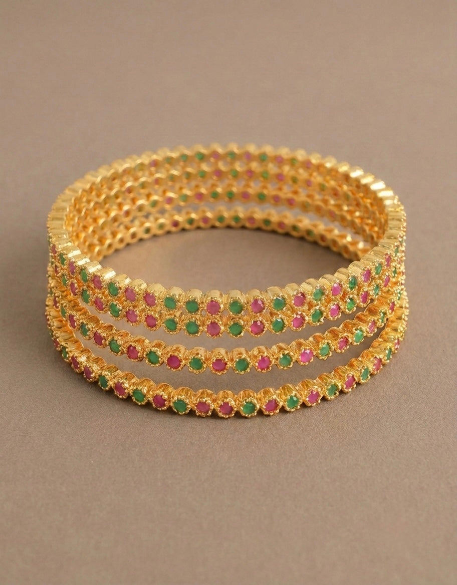 Gold tone Set of 4 Ruby-emerald Bangles (2.8) dj12569