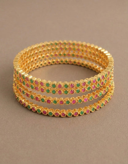 Gold tone Set of 4 Ruby-emerald Bangles (2.8) dj12569