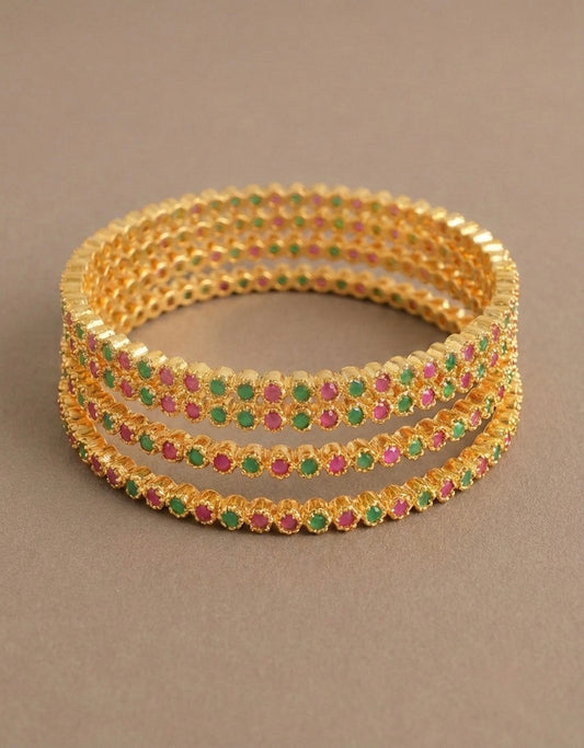 Gold tone Set of 4 Ruby-emerald Bangles (2.8) dj12569