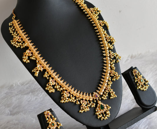 Matte finish ruby-green pearl gutta pusalu haar set dj-52384