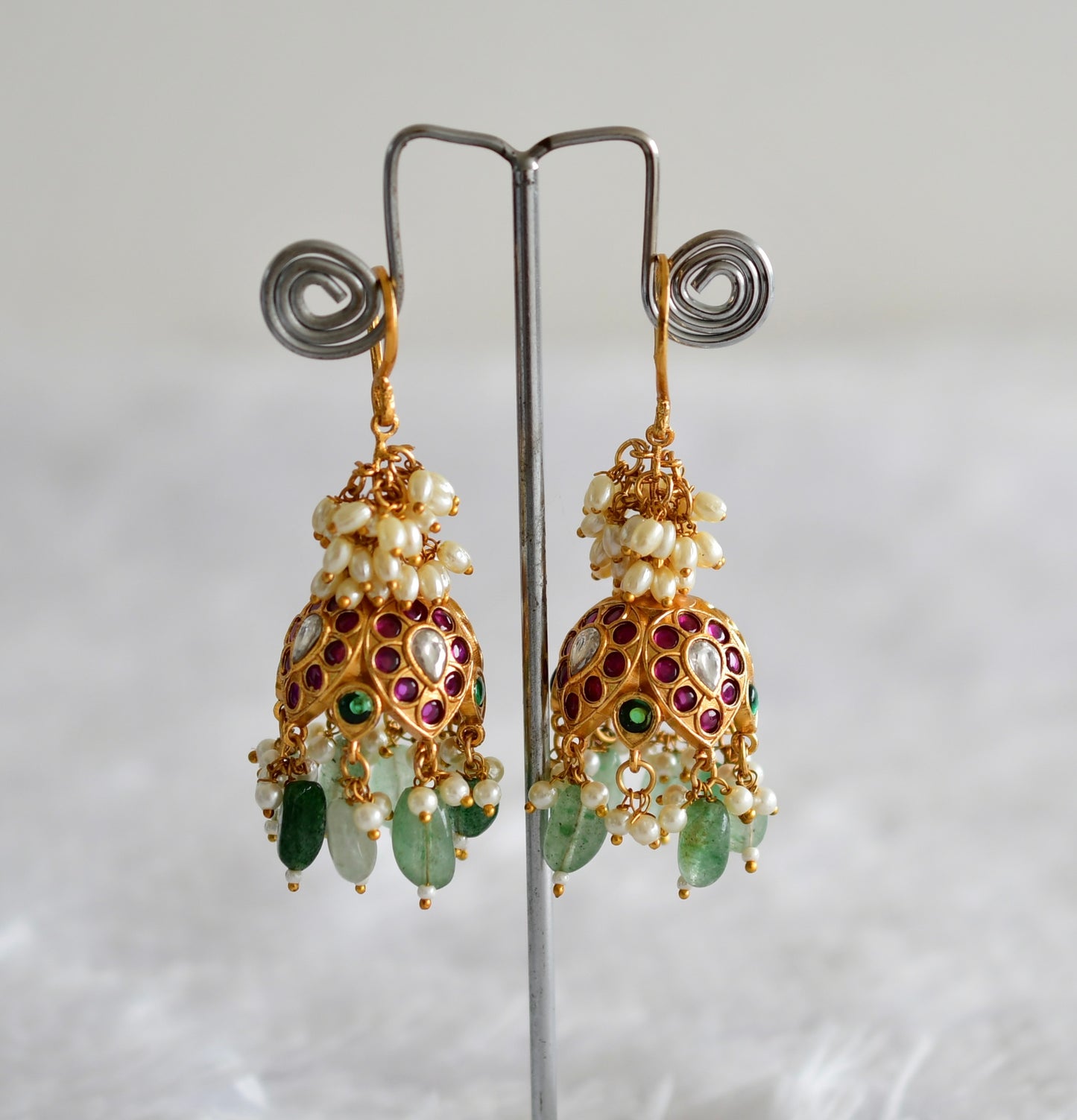 Matte finish kemp-green pearl cluster hook jhumkka dj-51862