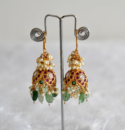 Matte finish kemp-green pearl cluster hook jhumkka dj-51862