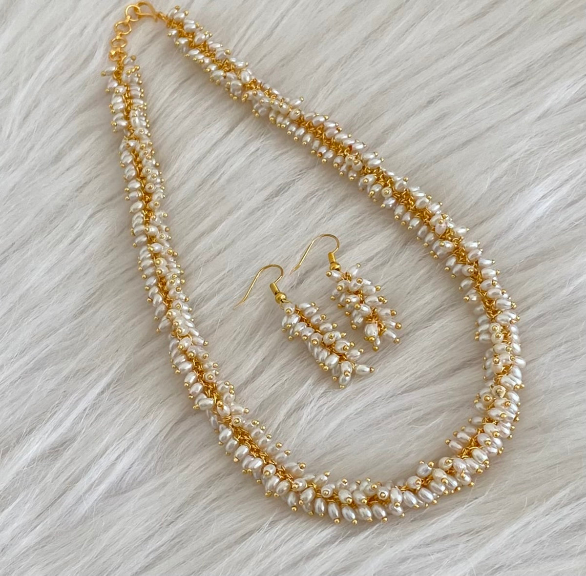 Gold tone rice pearl necklace set dj-54970