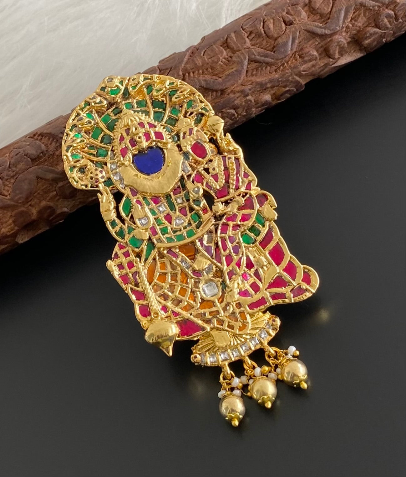 Gold tone Navarathna Narasimmha jadau pendant dj-53843
